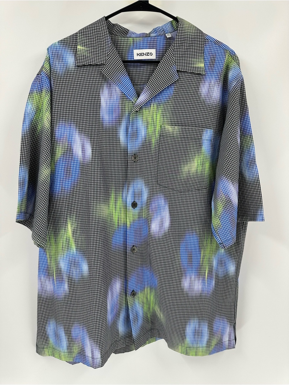 KENZO Ombre’ Abstract Designer Button Shirt Short Sleeve RARE Sz 40 EU 15.75 Geo